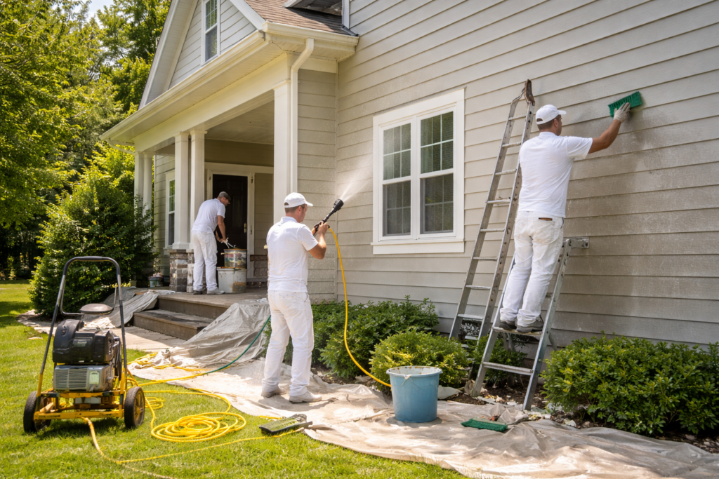 house exterior preparation and pressure washing before painting